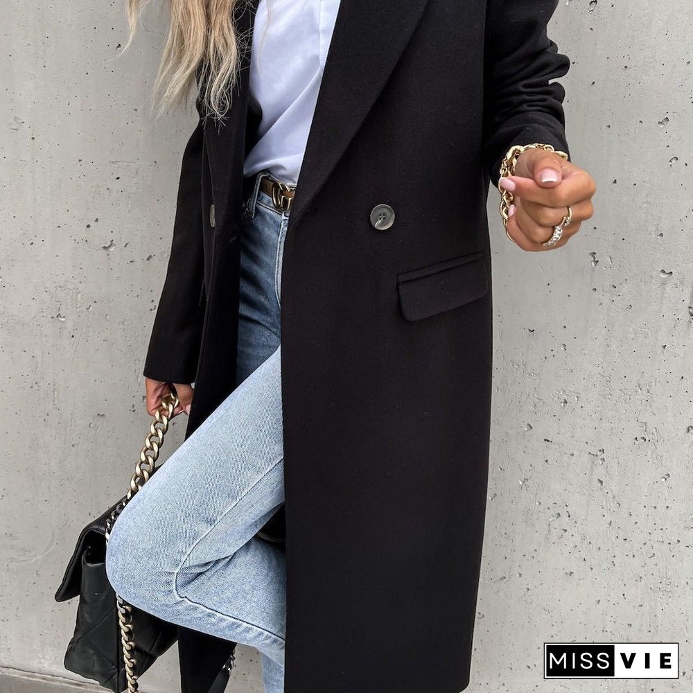 Autumn and Winter Long Suit Collar Woolen Coat Coat Coat