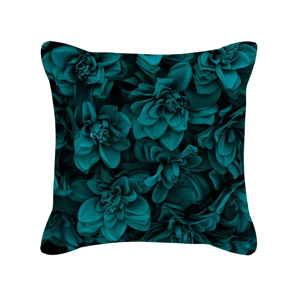 Teal Blue Cushion Cover Leaves Geometric Heart Pillow Cover Sofa Home Decor Throw Pillows Car Decorative Pillow Case Accessories