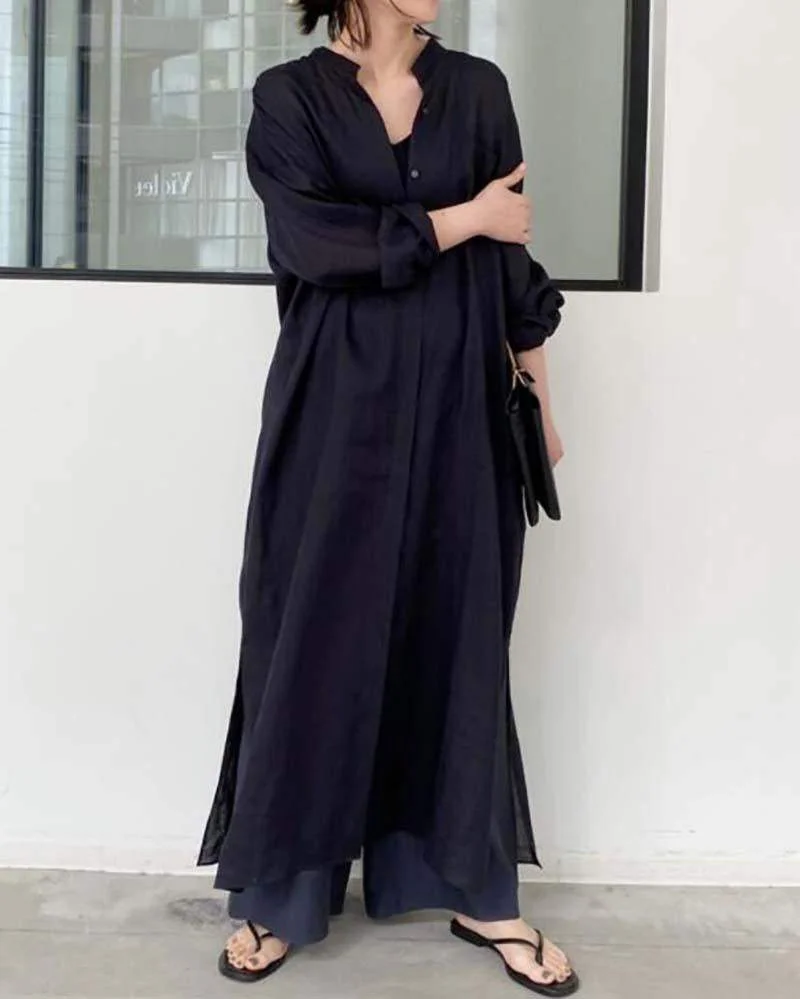 Solid Color Loose Shirt Dress