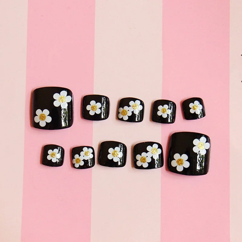 24Pcs Lovely Cherry Toe Nails With Design Acrylic Fake Toenails For Foot DIY Lady Full Cover Tip Manicure Tool-Nail Inspo