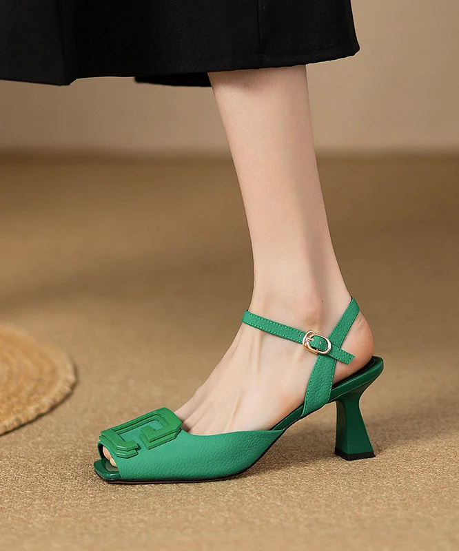 French Green Faux Leather High Heels Square Toe
