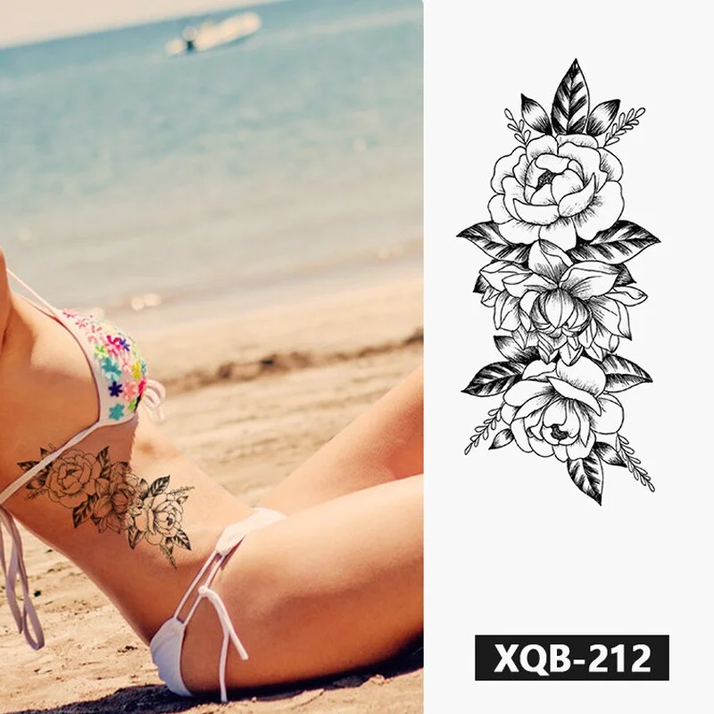 Sdrawing Flower Fake Tattoo Sticker for Women Birds Peony Temporary Tattoos DIY Water Transfer Tatoos Girls Tattoo for Men Sleeve