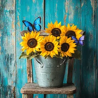 Sunflowers on a Wooden Chair - Diamond Painting