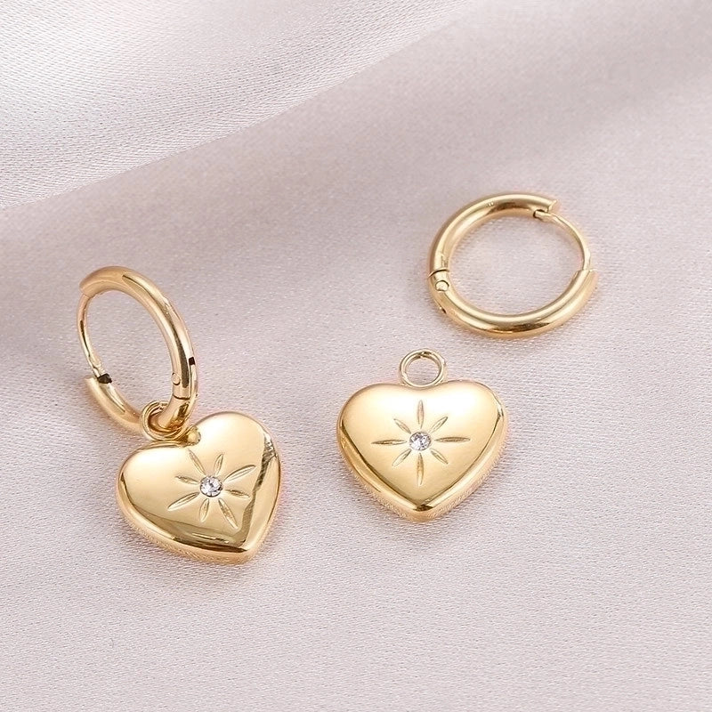 1 Pair Retro Heart Shape Inlay 304 Stainless Steel Zircon Gold Plated Drop Earrings4