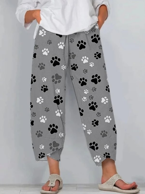 Women's Dog Paw Print Pocket Casual Pants