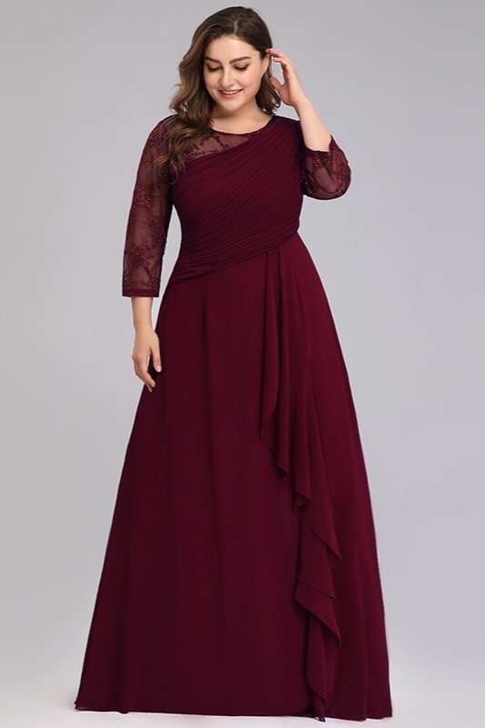 Long Sleeve Plus Size Prom Dress With Lace Long Chiffon Evening Gowns - lulusllly