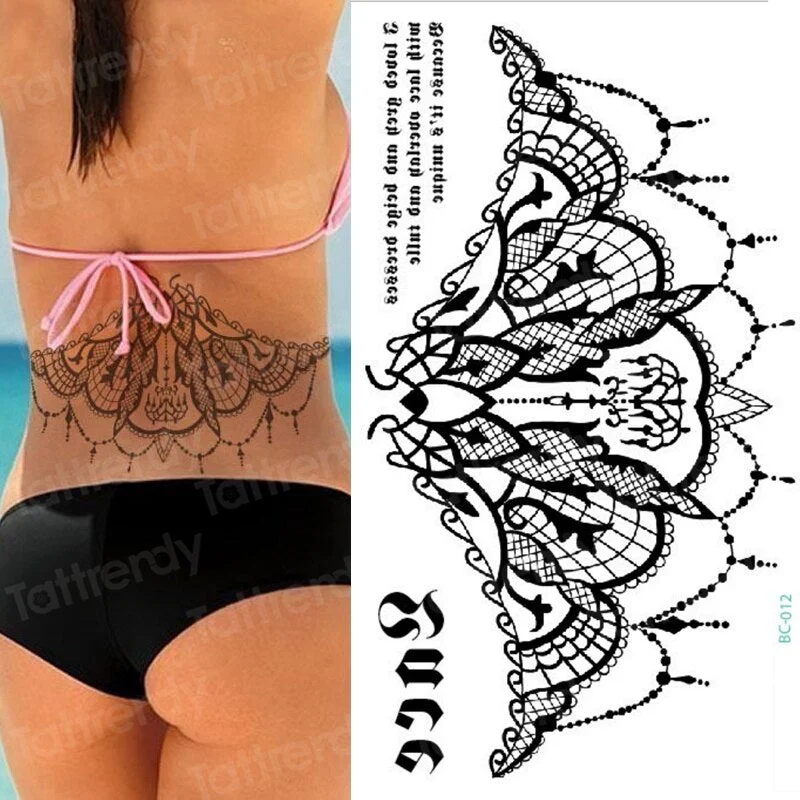 sternum temporary tattoo sticker under boob tattoo henna lace mandala tatoo fake large sexy breast tattoo decal arabic design