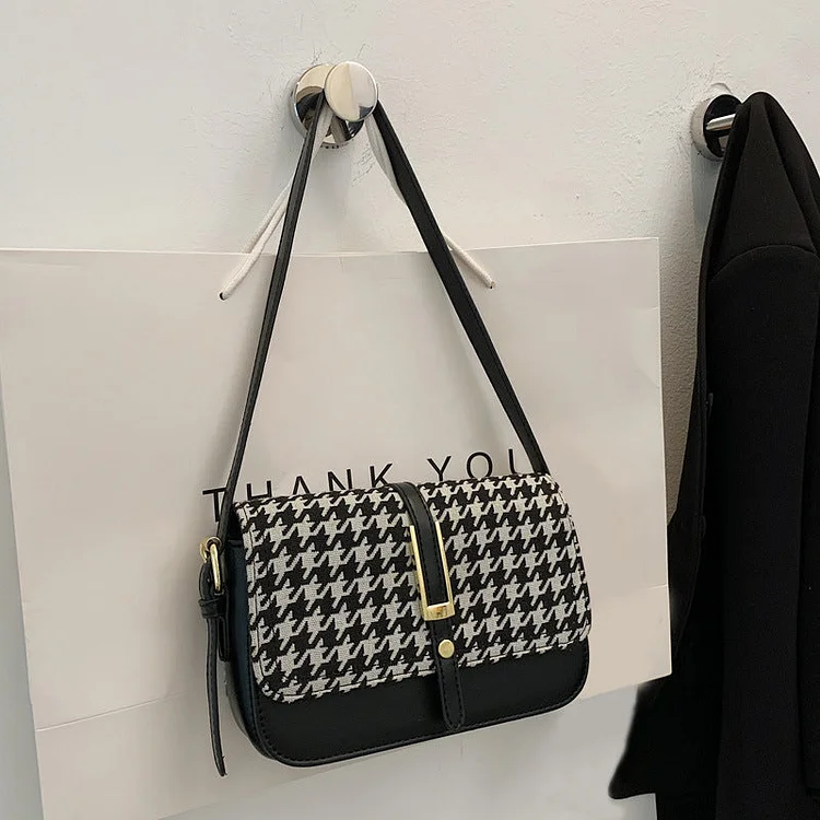 The Teacher Tote Autumn and Winter Check Vintage Messenger Bag Niche Shoulder Underarm Woolen Small Square Bag
