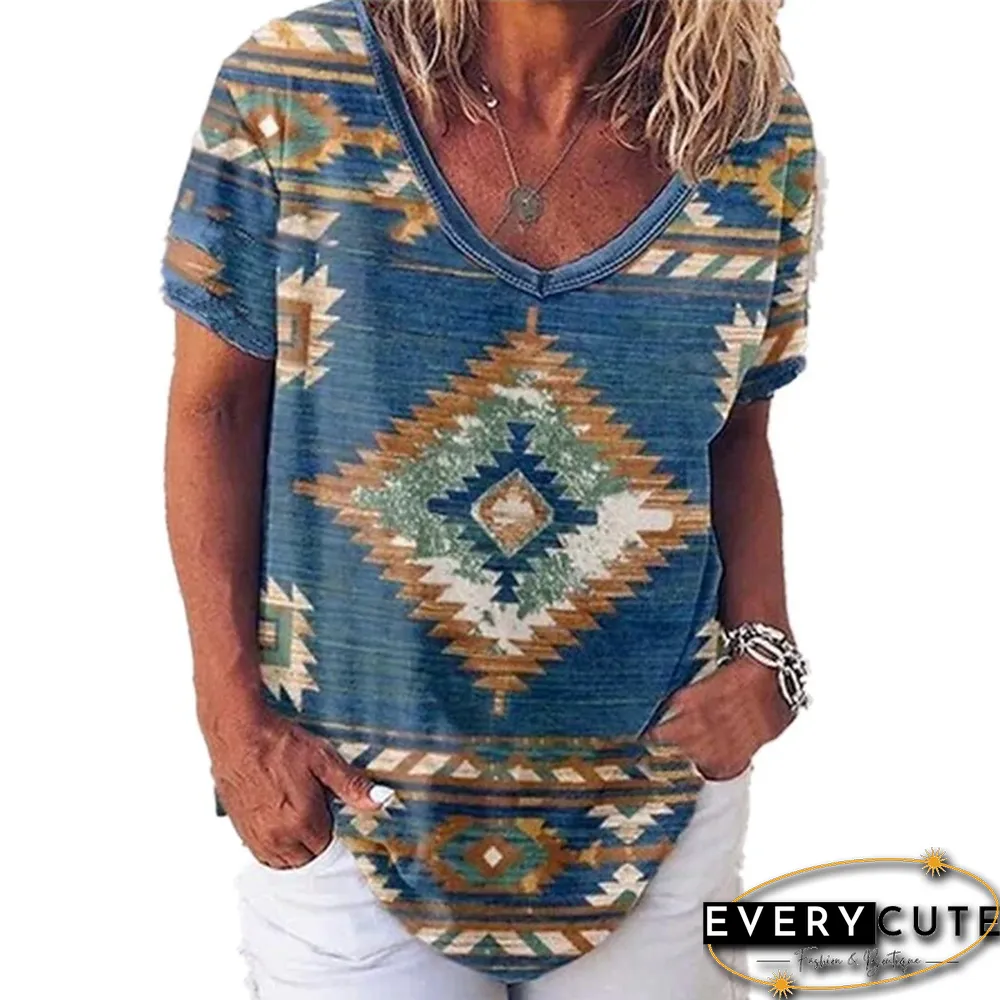 Harajuku T Shirt Women Spring/Summer New Fall Flower Mang Plant Print Short Sleeve V-Neck T-Shirt Tops