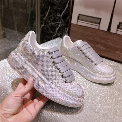 2021 Autumn Leather Women Shoes New Style Fashion Platform Shoes Ins Platforms Sneakers Tide Shine Bling Rhinestone Shoes