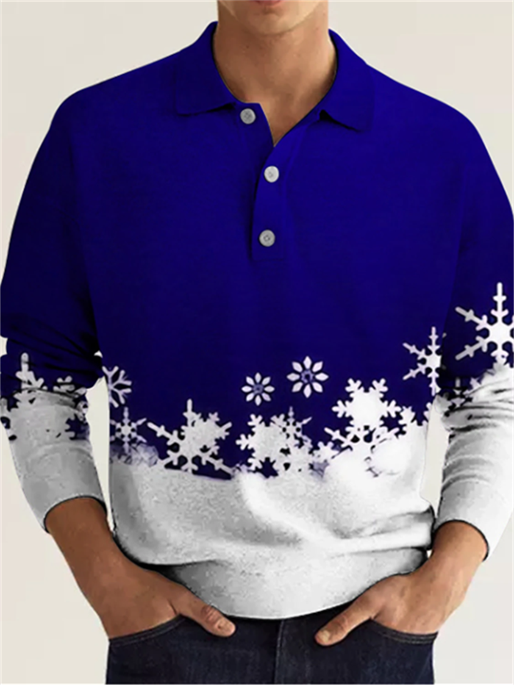 Men's Polo Shirt Golf Shirt Graphic Prints Snowflake Turndown Wine Blue Brown Green Gray 3D Print Street Casual Long Sleeve Button-Down Print Clothing Apparel Fashion Designer Casual Soft-Cosfine