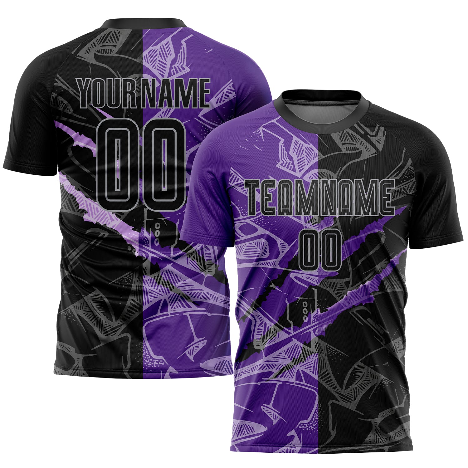 Custom Graffiti Pattern Black Purple-Gray Scratch Sublimation Soccer Uniform Jersey | captainssportss.com