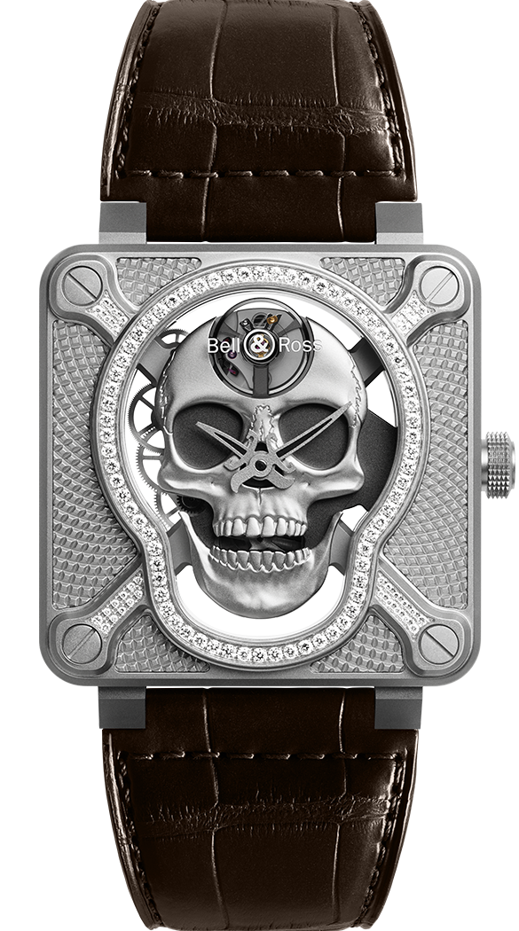Bell & Ross Instruments BR 01 Laughing Skull Light Stainless Steel & Diamond Mens Watch
