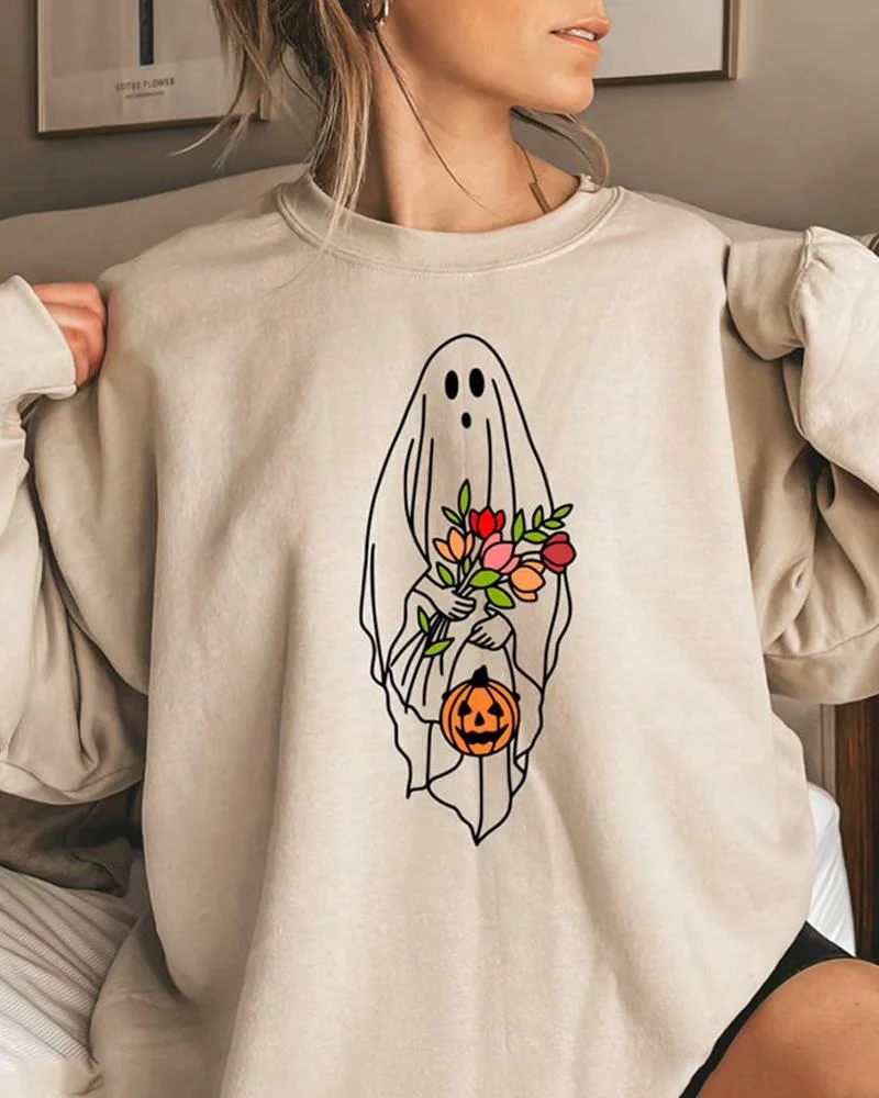 Women's Ghost Hold Flowers Sweatshirt