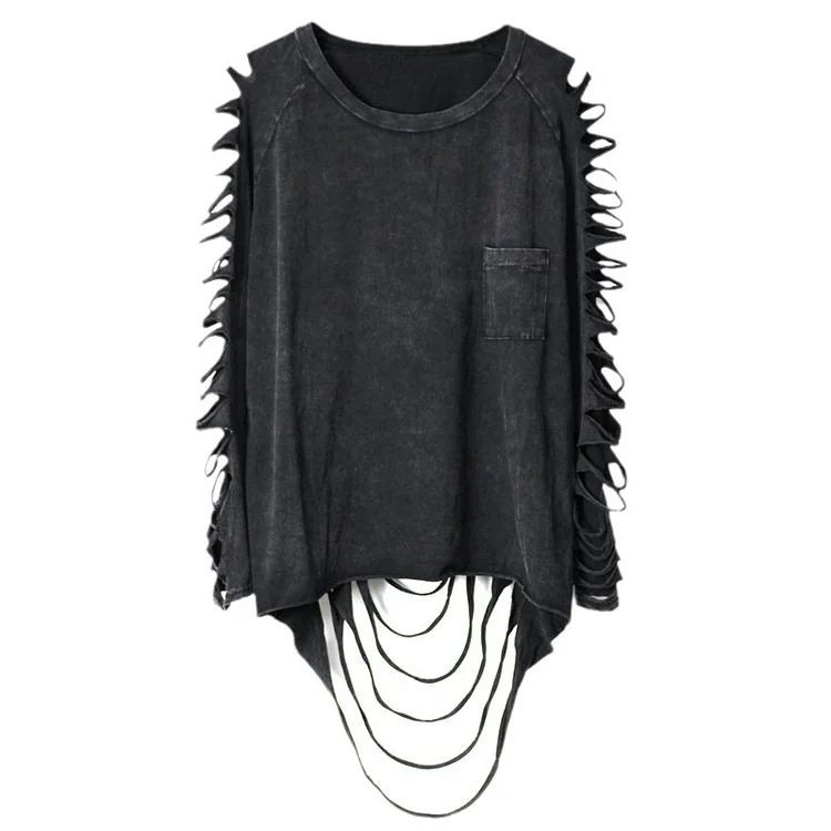 Punk Style Hollow Out Fringe Long Sleeve T-Shirt