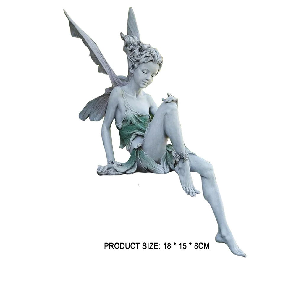 Flower Fairy Sculpture Yard Landscaping Resin Turek Sitting Statue (White)