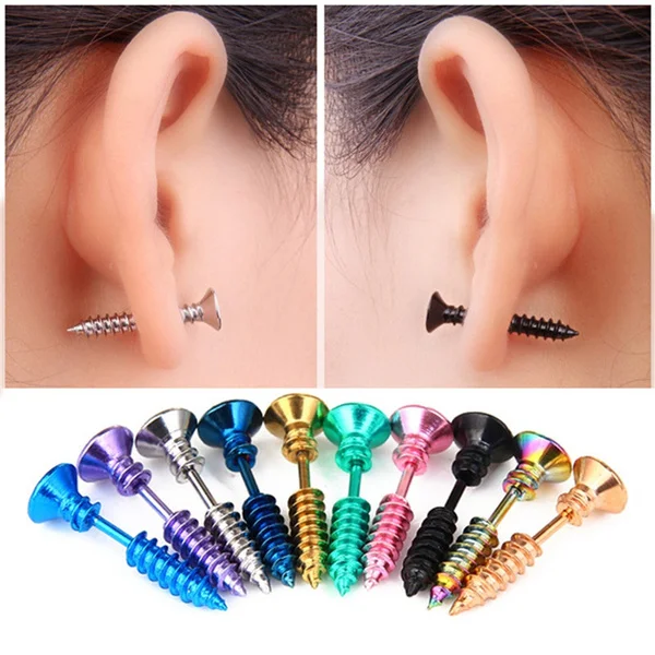 Hypoallergenic Earrings Screw Ear Studs Multi Color Halloween Pierced Gothic