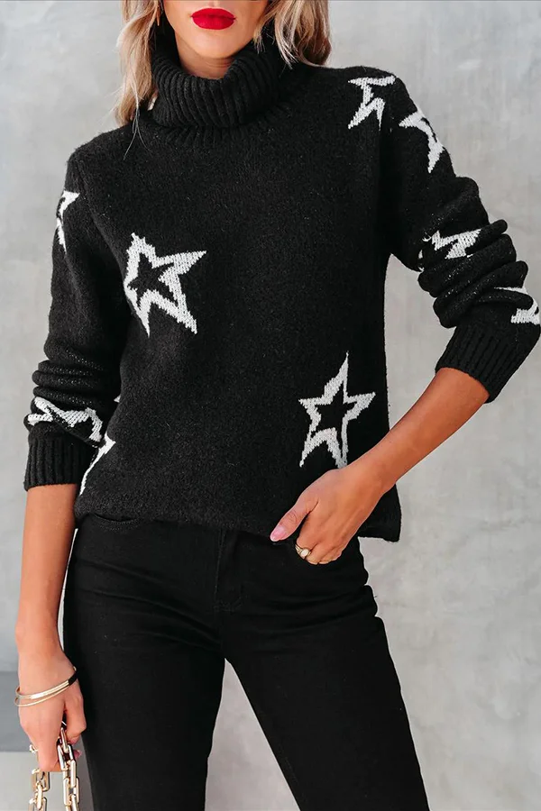 Round Neck Star Embellished Pullover Sweater