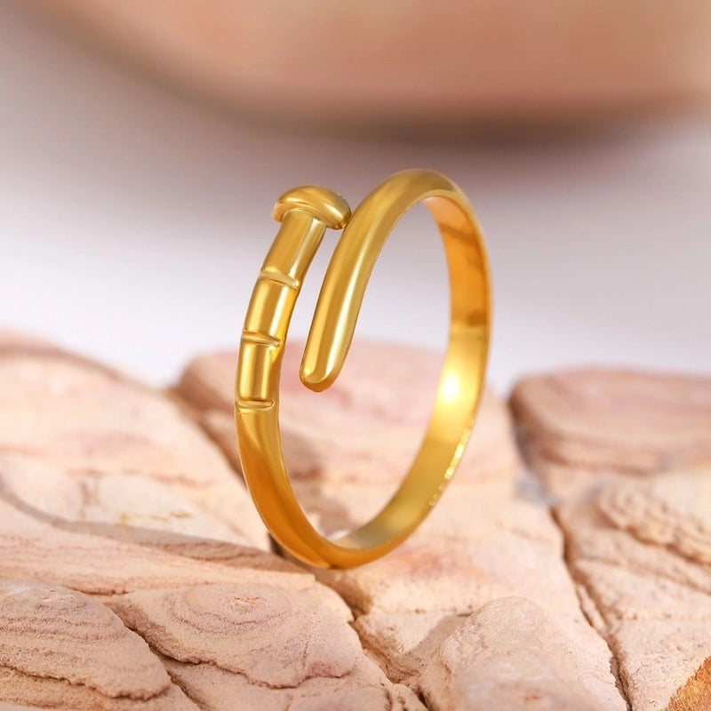 Sweet Commute Geometric 302 Stainless Steel 18K Gold Plated Pleated Open Rings