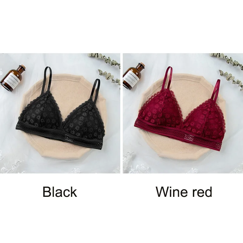 Women Lace Bra No Steel Ring Beauty Back Wrapped Chest Comfortable Daisy Brassiere Stretch Triangle Cup Padded Underwear 1/2Pcs