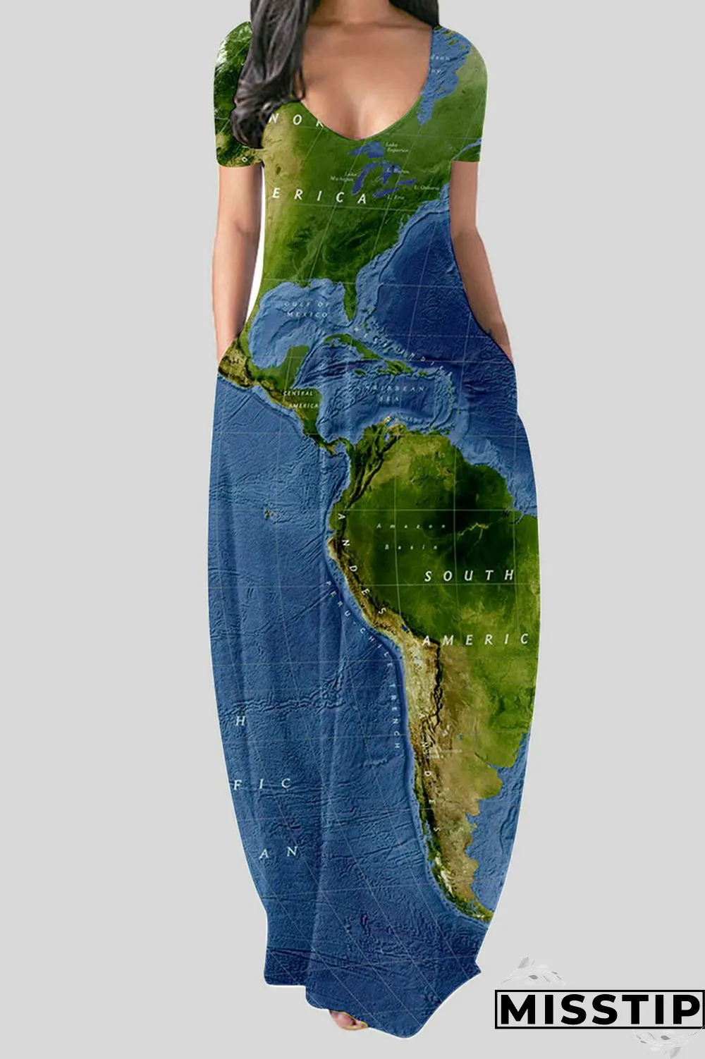 Black Casual Print Patchwork V Neck Straight Dresses