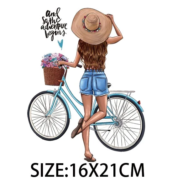 Pretty Girl&Car Iron On Transfer For T-shirt DIY Washable Thermal Sticker Fashion Design Patches On Clothes Appliqued Decoration