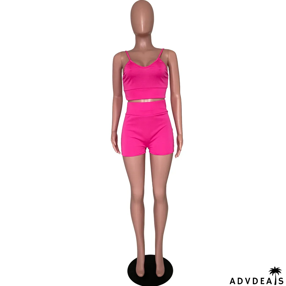 Solid Cami Top And Short Two Piece Sets