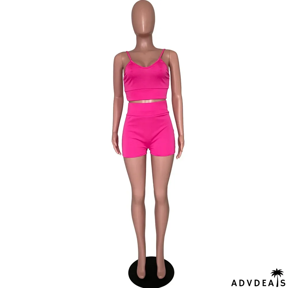 Solid Cami Top And Short Two Piece Sets