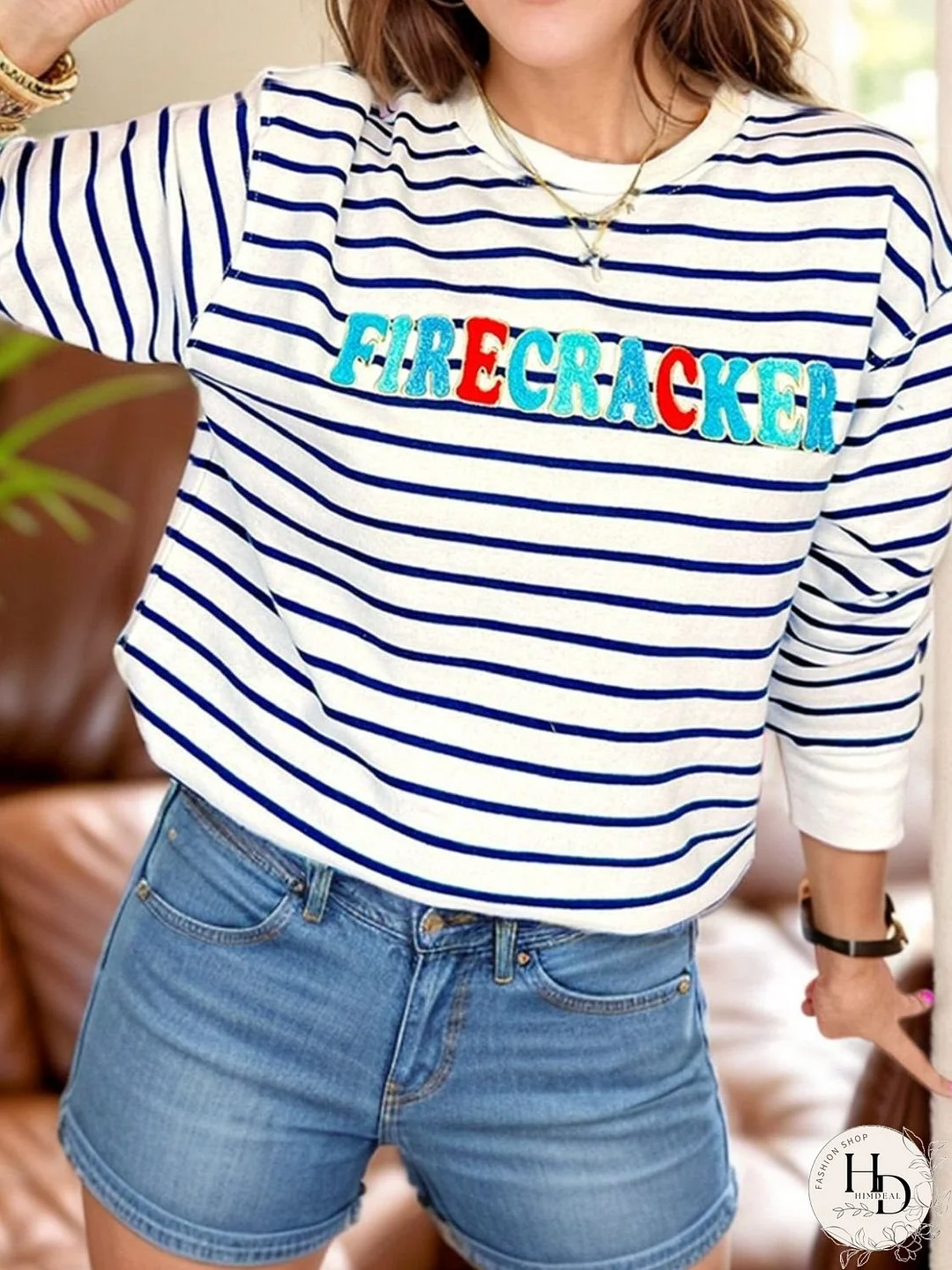FIRECRACKER Striped Long Sleeve Sweatshirt