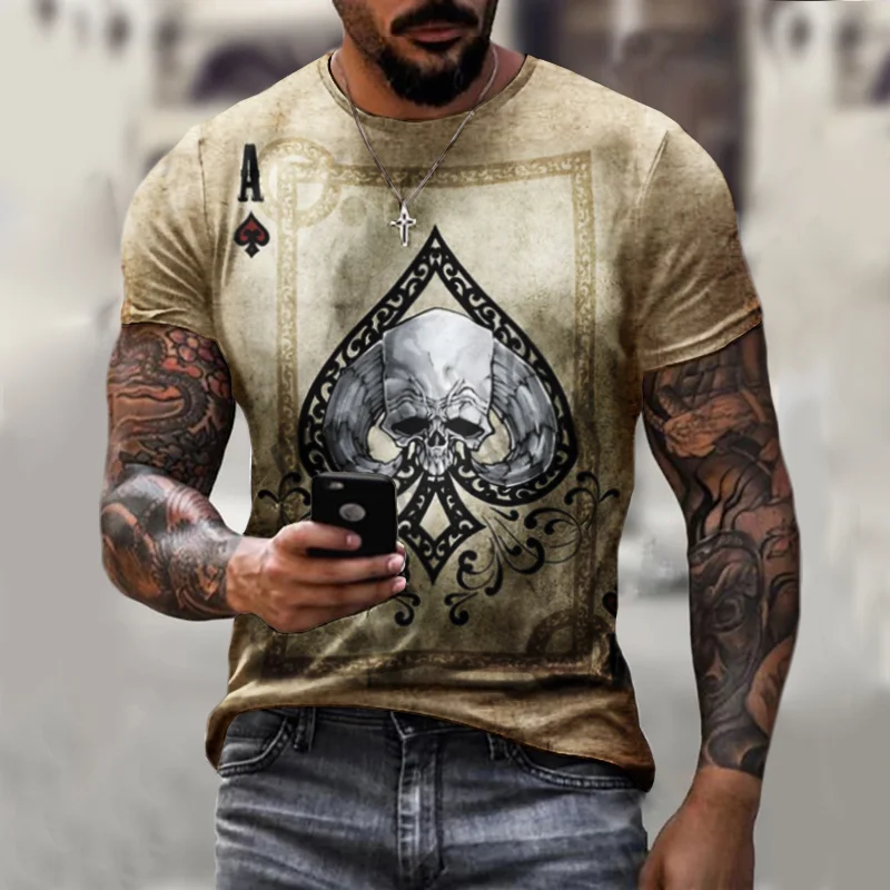 Designer retro playing card printing men's T-shirt / [viawink] /