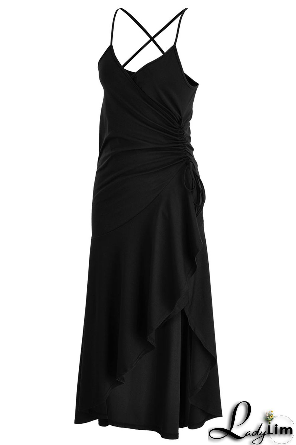 Purple Sexy Solid Patchwork Flounce Asymmetrical Spaghetti Strap Dresses