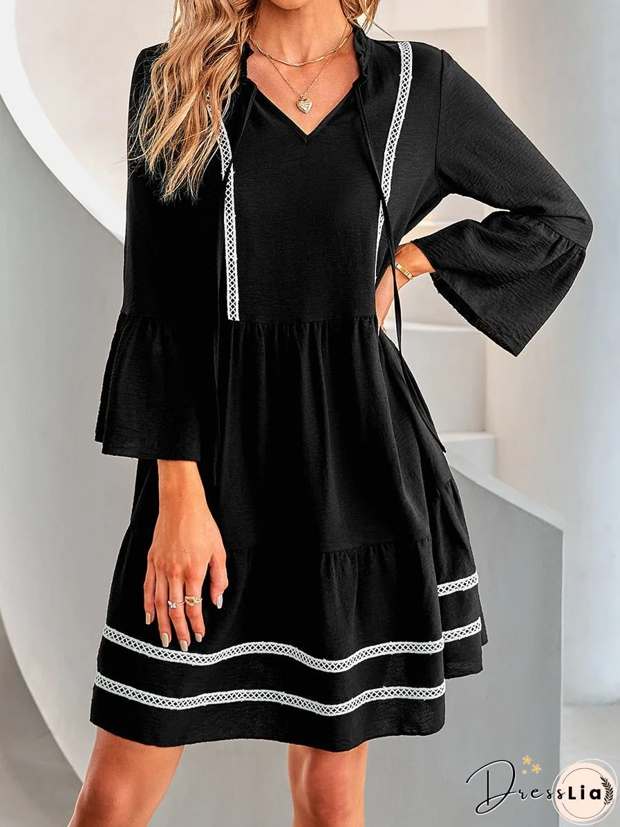 Dresses Solid V-Neck Webbing Dress