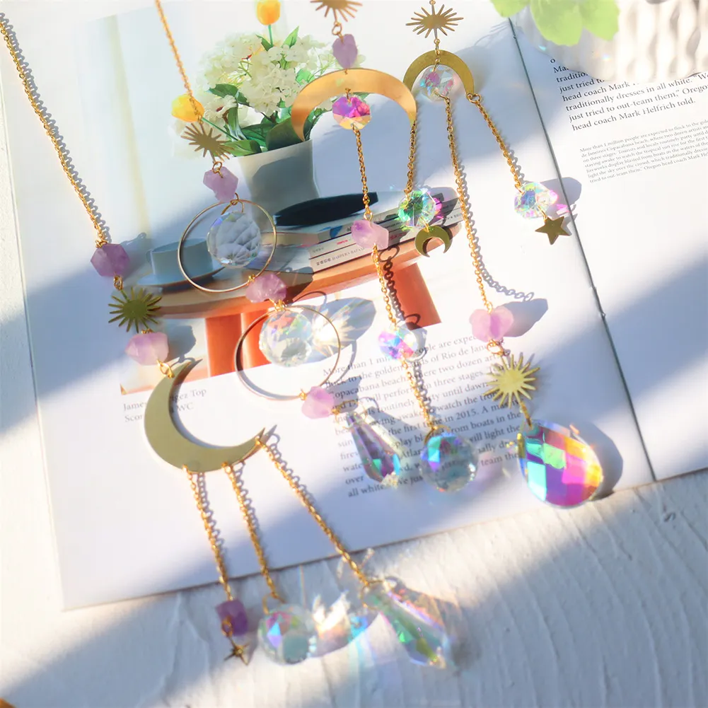 Crystal Wind Chime Star Moon Prism Hanging Pendant Home Garden Decorations