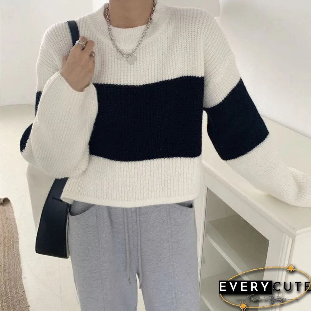 Elegant Striped Patchwork Womens Sweater Fashion Spring Outgoing Knitted Skin-Fe