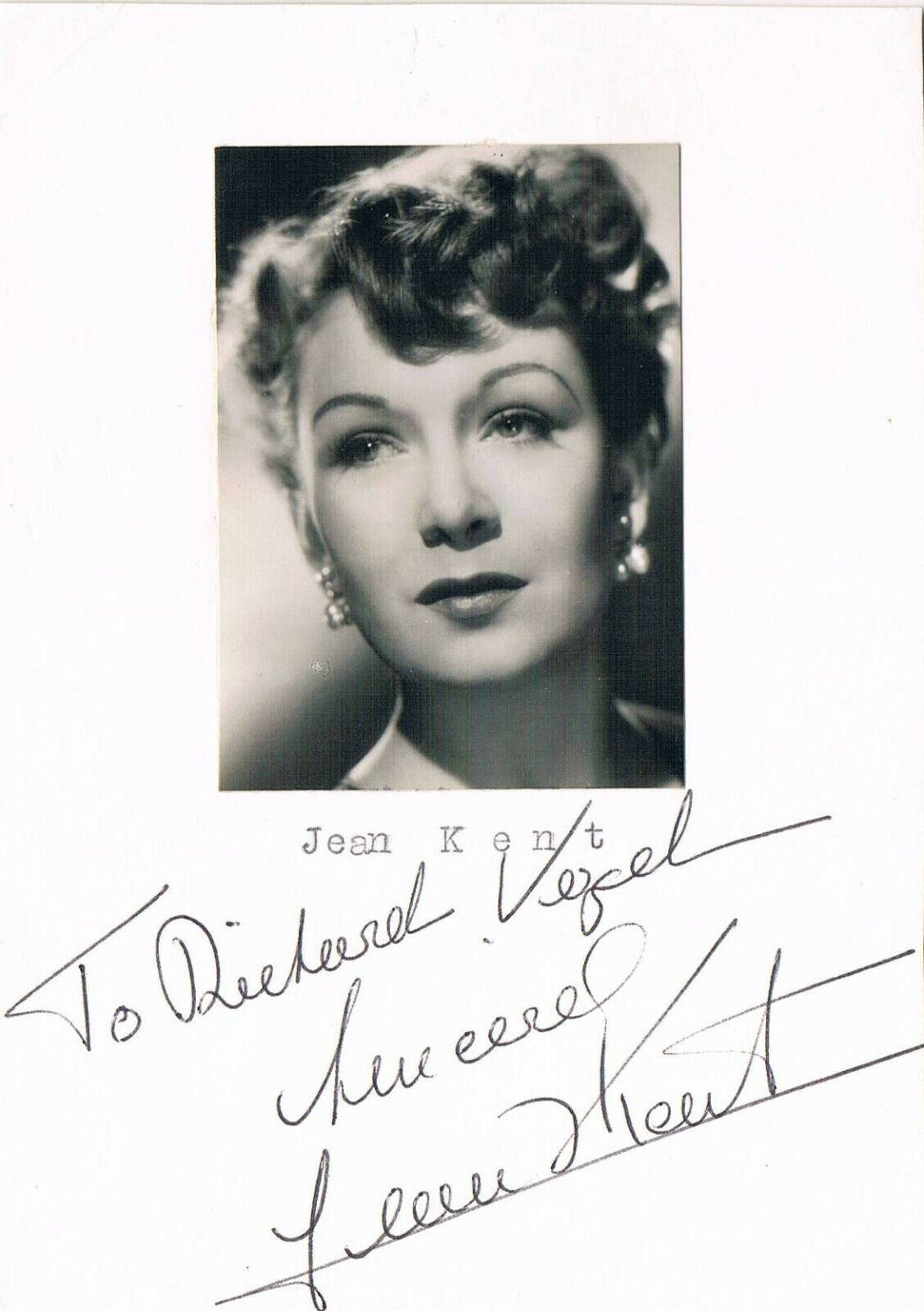 Jean Kent 1921-2013 autograph signed card 4x6