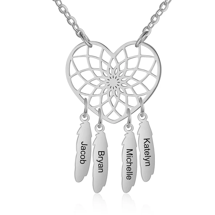 Personalized Dream Catcher Necklace Custom 4 Names Necklace Gifts For Her
