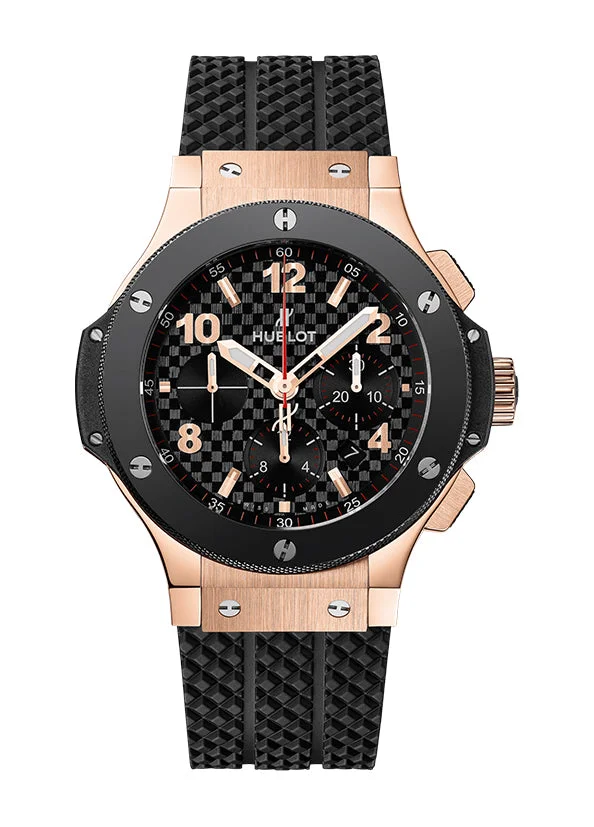 HUBLOT Chronograph 18K Rose Gold 44mm Carbon Fiber Dial Automatic Black Ceramic Bezel