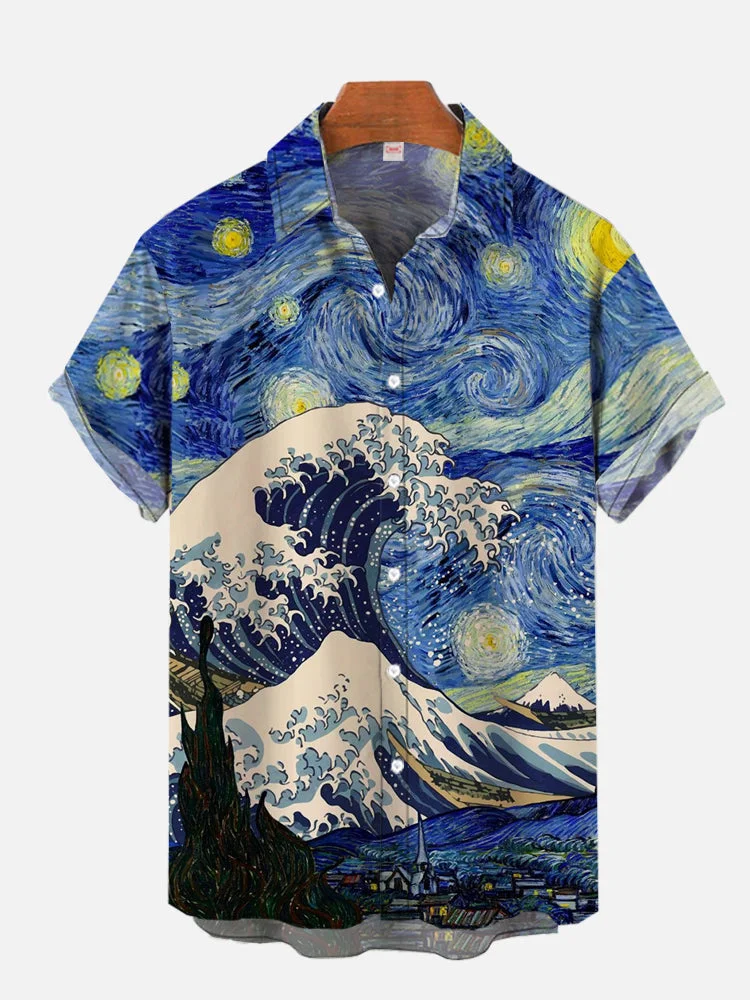 Starry Sky and Ocean Waves Personalized Full-Printing Short Sleeve Shirt socialshop