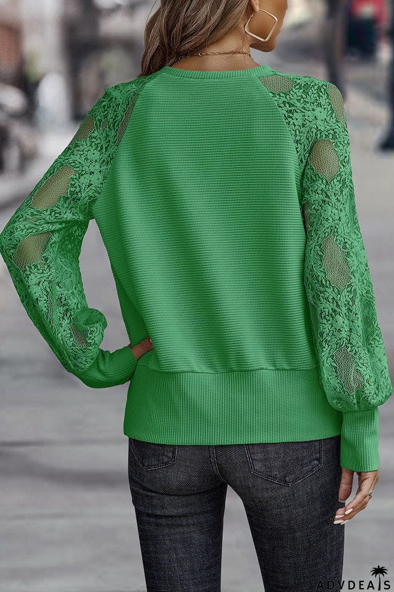 Casual Solid Lace V Neck Tops