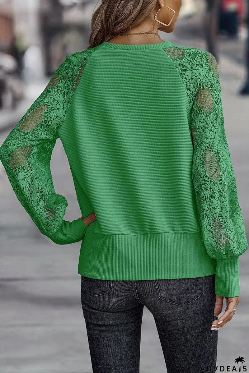 Casual Solid Lace V Neck Tops