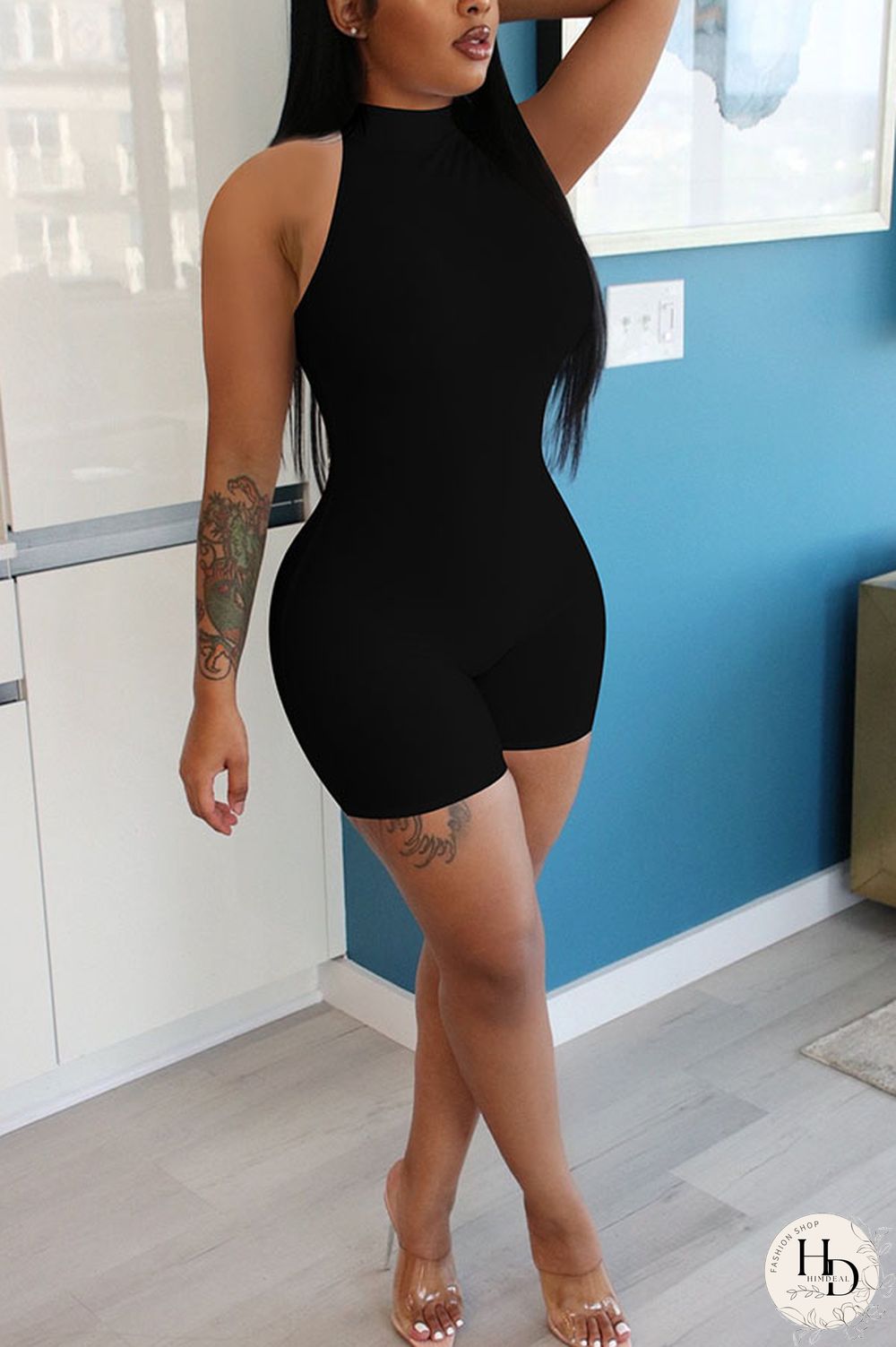 Blue Fashion street Solid Milk. Sleeveless O Neck Jumpsuits