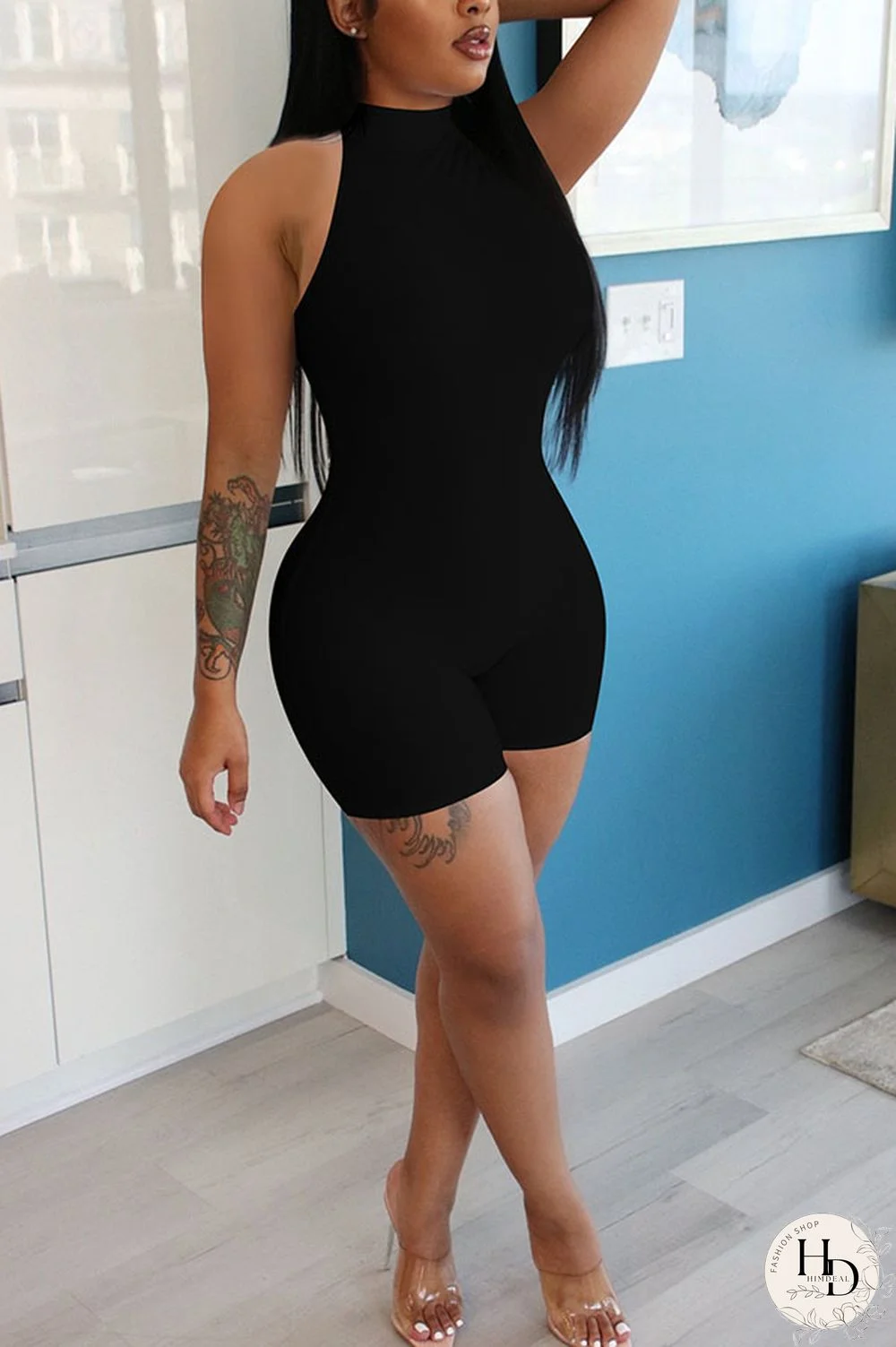 Blue Fashion street Solid Milk. Sleeveless O Neck Jumpsuits