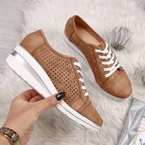2021 Women Sneakers New Spring Pointed Toe Mesh Canvas Sneakers Casual Breathable Platform Wedge Shoes Meddle Heel Pump Shoes
