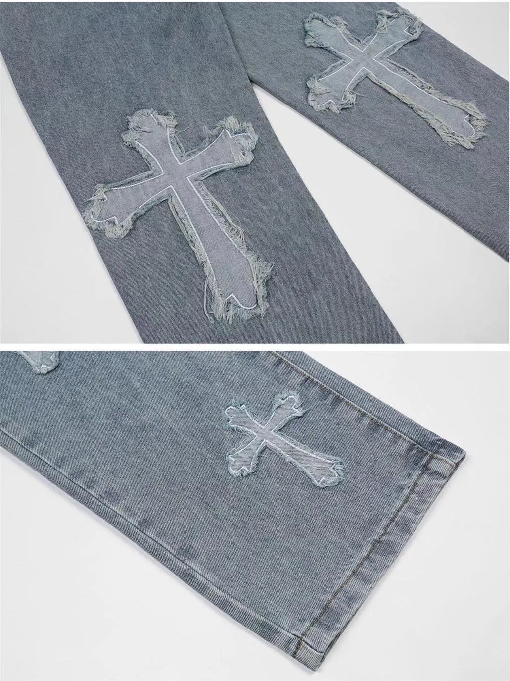 Brownm men's vintage jeans with cross patch