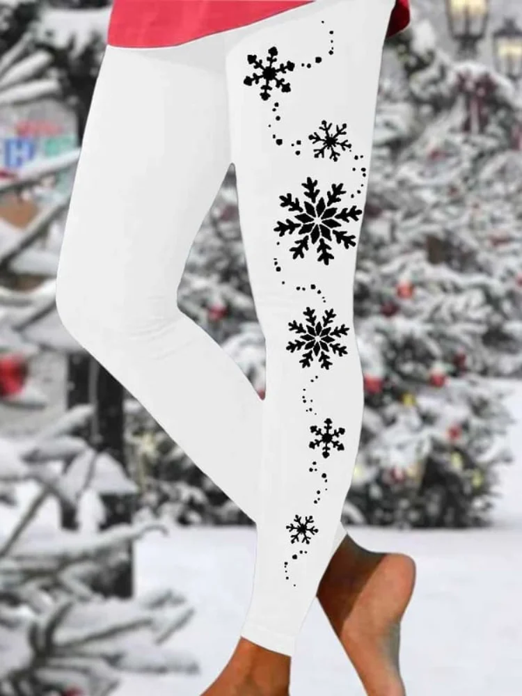 Christmas Snowflake Print Slim Leggings