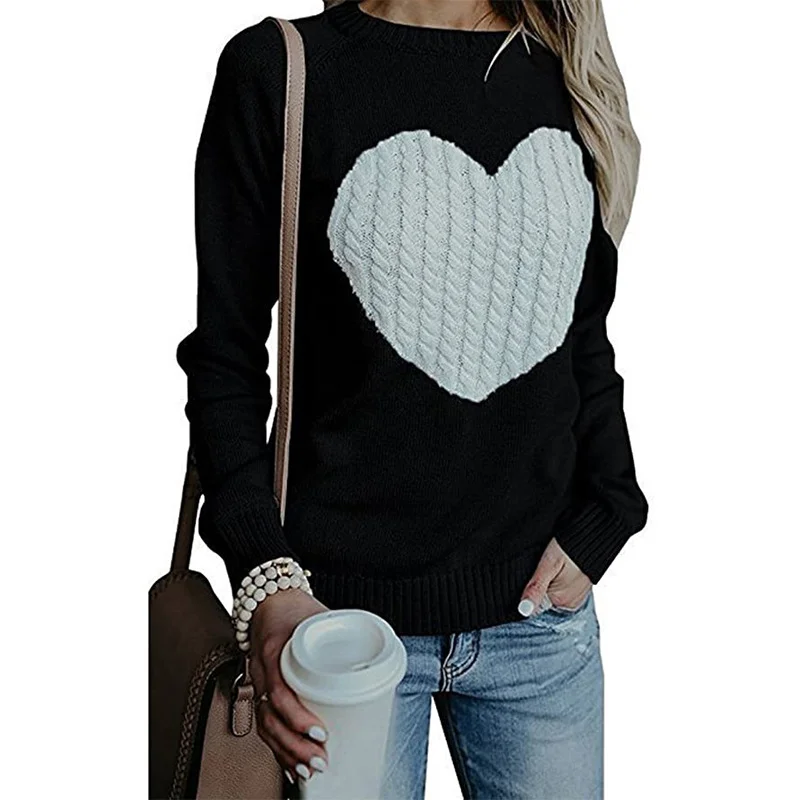 Wongn Wongn / Winter Women's Knit Sweater Plus Size Love Knit Long Sleeve Jumper Sweater Woman