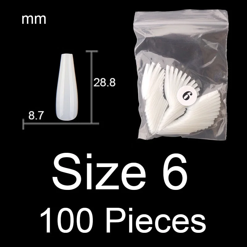 100 Pieces Full Cover Coffin Nails Single Size Ballet Shape Ballerina False Nail Tips Natural Transparent Size 0 ~ 9 Available-Nail Inspo