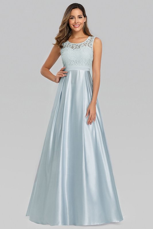 elegant sky blue lace sleeveless long prom dress