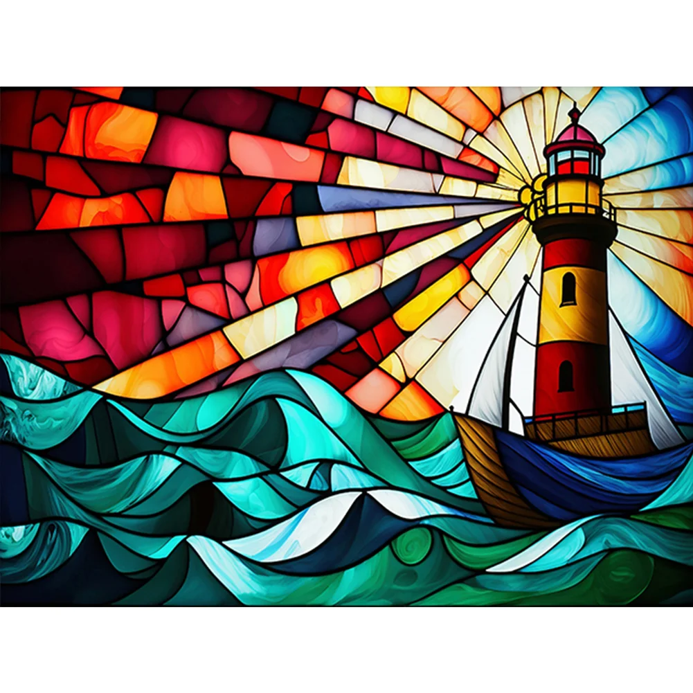 Diamond Painting - Full Round Drill - Stained Glass Lighthouse(40*30cm)