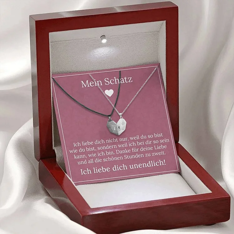 Personalisierte 2 Buchstaben Herz Magnetische Halskette-An Meinen Schatz-Geschenk mit Rosa Nachrichtenkarte 